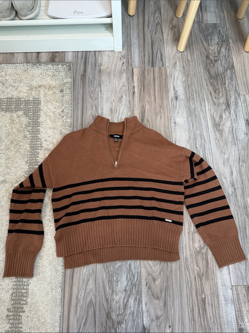 DKNY Brown and Black Striped 1/4 -Zip Sweater